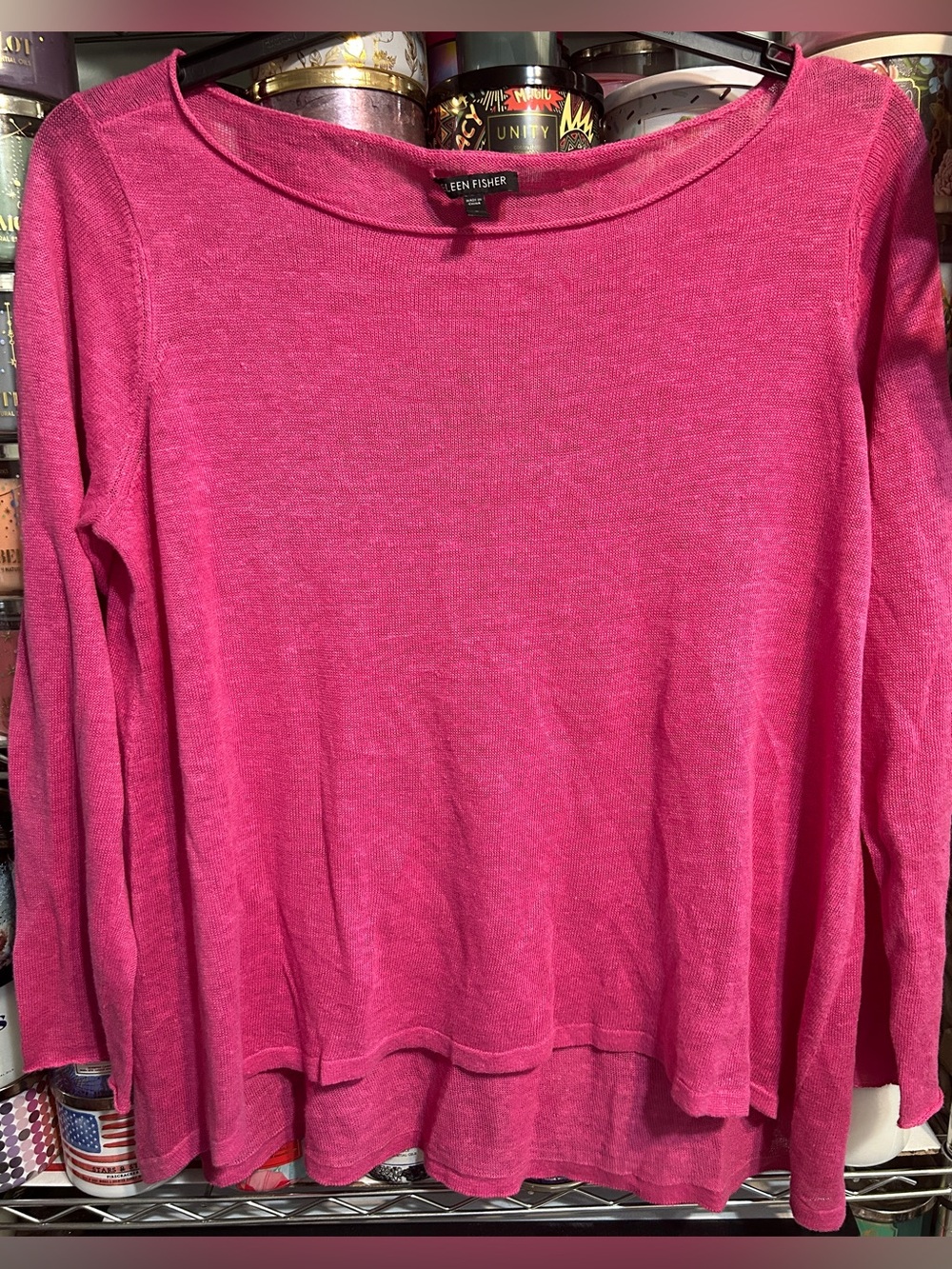 Eileen Fisher Pink Linen lightweight Long-Sleeve Top